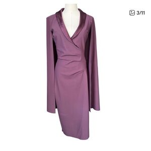 NEW Chiara Boni Shiarif Cape Sleeve Dress Plum Purple Size 42‎